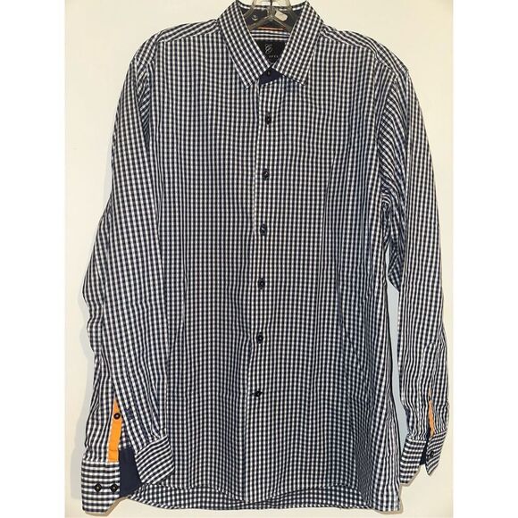 Cote Opera Paris Formal Shirt button down blue gingham size 17 43 - Picture 1 of 5